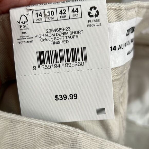 Cotton:On High Mom Denim shorts in soft taupe size 14 NWT - Picture 8 of 12